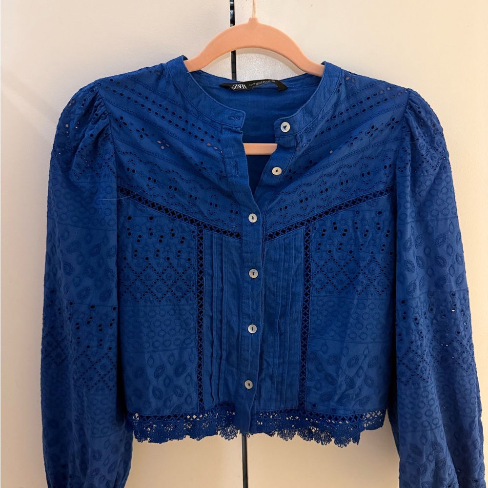 Zara Royal Blue Crochet Blouse